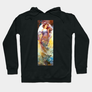 Watercolor Beauty, Vintage, Mucha, Gilded Age, Art Nouveau Hoodie